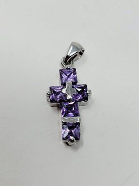 Dainty 18K GP Purple CZ Cross Pendant Gold Plated Faith Charm